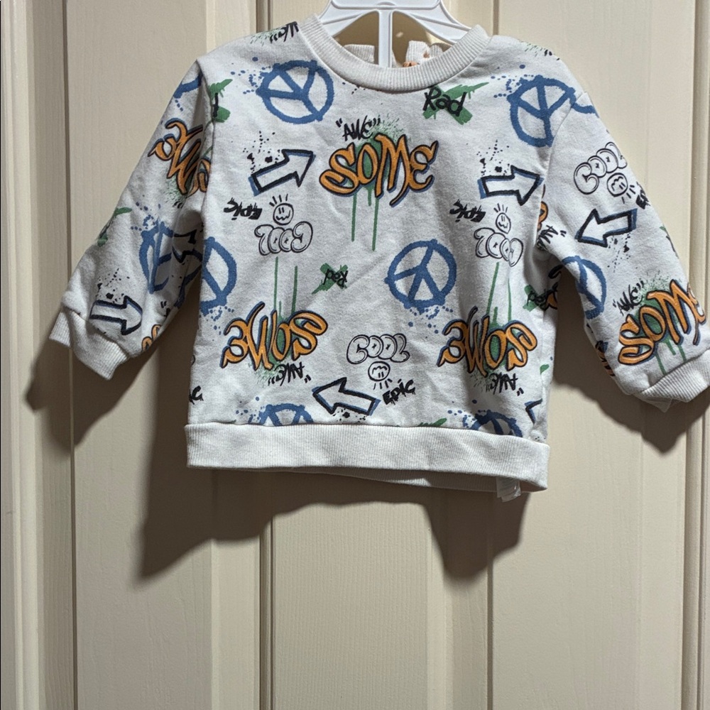 Kids Graphic Sweatshirt - White with Blue, Green, Orange Accents